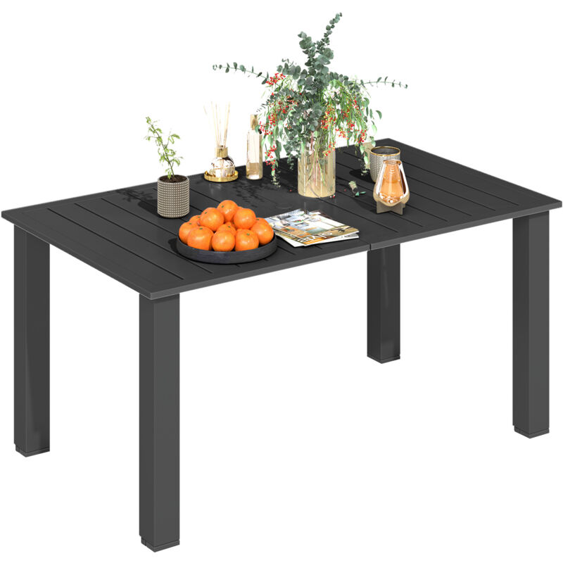 Table de jardin - Outsunny - pour 4 à 6 personnes - avec trou pour parasol - plateau en métal à lattes, structure en acier - noir
