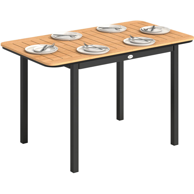Table de jardin - table d'extérieur - Outsunny - 6 personnes rectangulaire cadre métal et plateau à lattes - bois composite - marron
