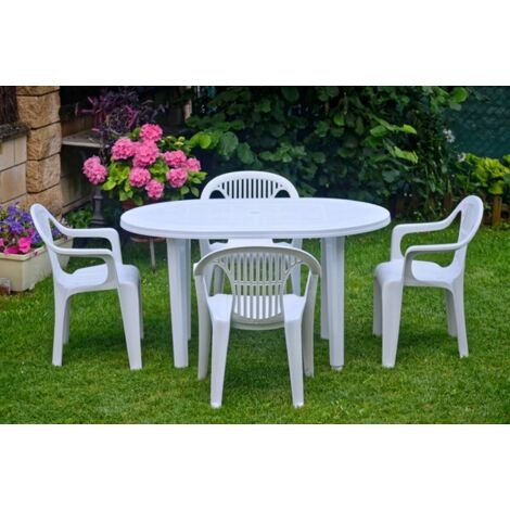 Table de jardin ovale blanche 130x90 cm – Résistante aux intempéries – Pour 6 personnes – Structure en aluminium – Design moderne – Garden Life