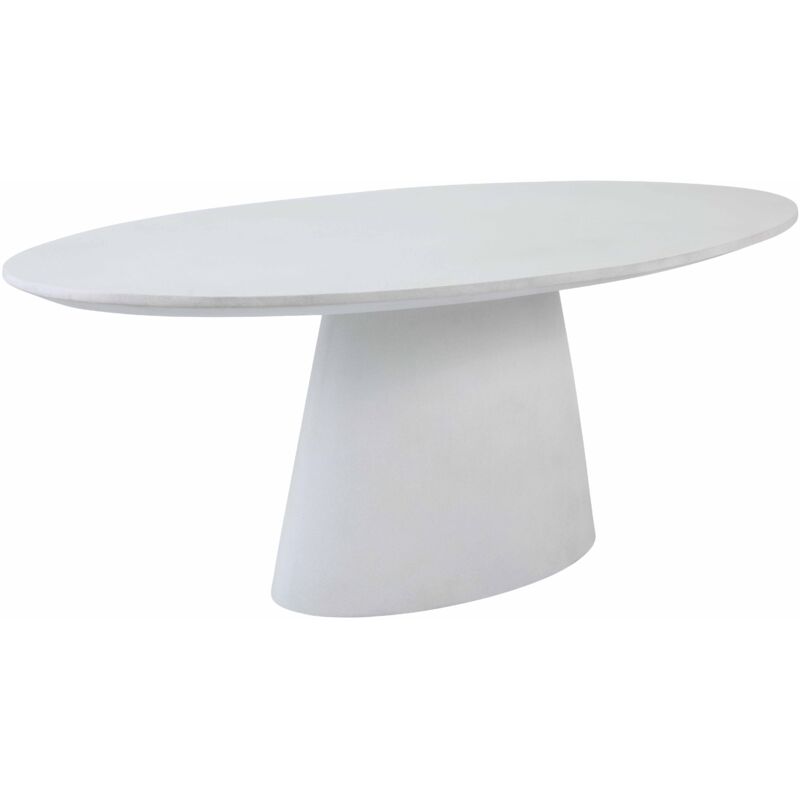Table de jardin ovale effet béton lisse 8 places 200x110 cm blanc