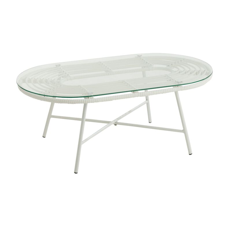 Table de jardin ovale métal et verre blanc Hiro l 90 cm