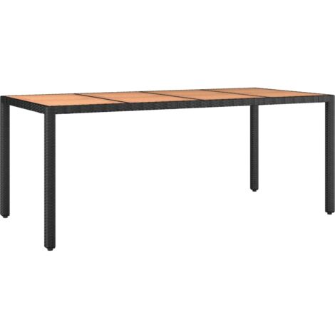 Table de jardin plateau en bois Noir Résine tressée bois massif