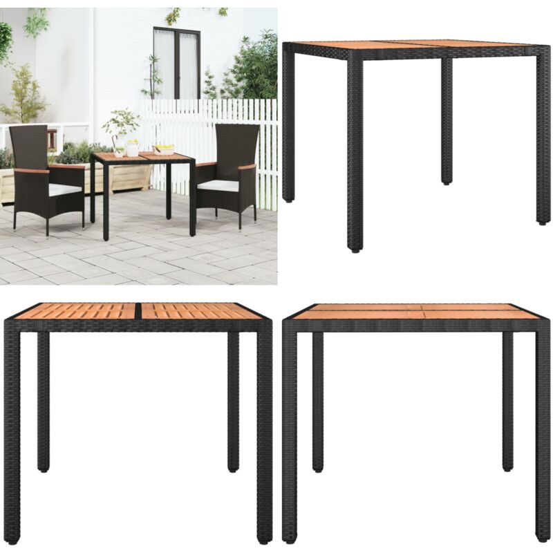 Table de jardin plateau en bois Noir Résine tressée bois massif - Table De Jardin - Table Extérieure - Mobilier De Jardin - Table En Bois - Table