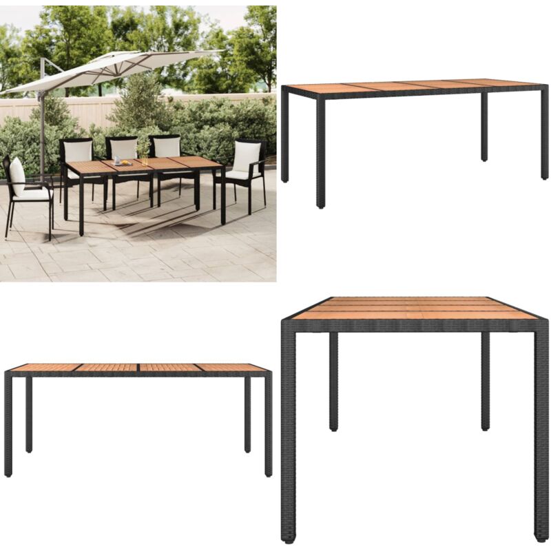 Table de jardin plateau en bois Noir Résine tressée bois massif - Table De Jardin - Mobilier De Jardin - Table Extérieure - Table En Bois - Table