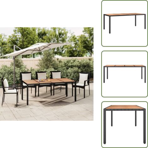 Table de jardin plateau en bois Noir Résine tressée bois massif - Table De Jardin - Mobilier De Jardin - Table Extérieure - Table En Bois - Table Résistante Aux Intempéries