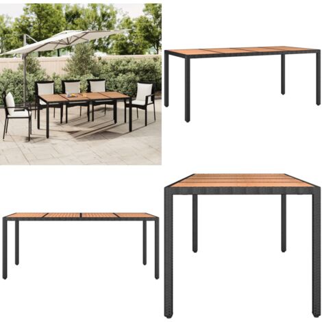 Table de jardin plateau en bois Noir Résine tressée bois massif - Table De Jardin - Mobilier De Jardin - Table Extérieure - Table En Bois - Table Résistante Aux Intempéries - Home & Living