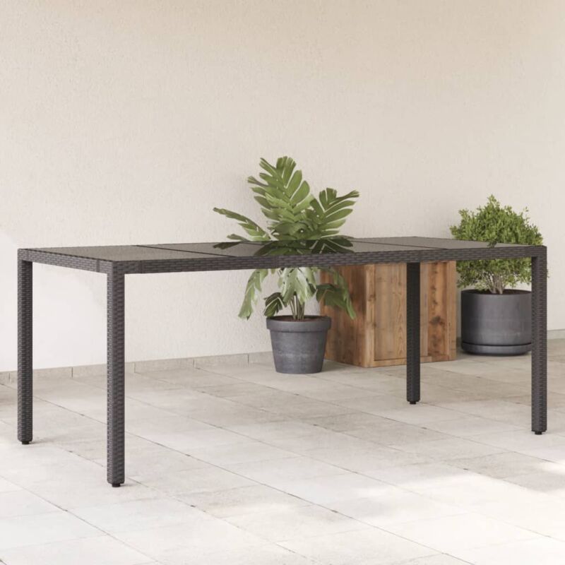 Vidaxl - Table de jardin dessus en verre Noir 190x90x75cm Résine tressée