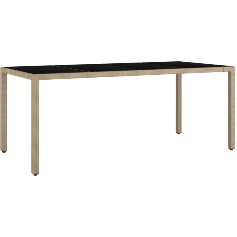 vidaXL Gartentisch mit Glasplatte Beige Poly Rattan & Hartglas