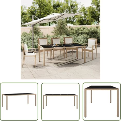 Table de jardin plateau en verre  Table de patio  Table d'extérieur Résine tressée verre trempé BZTHBS303178