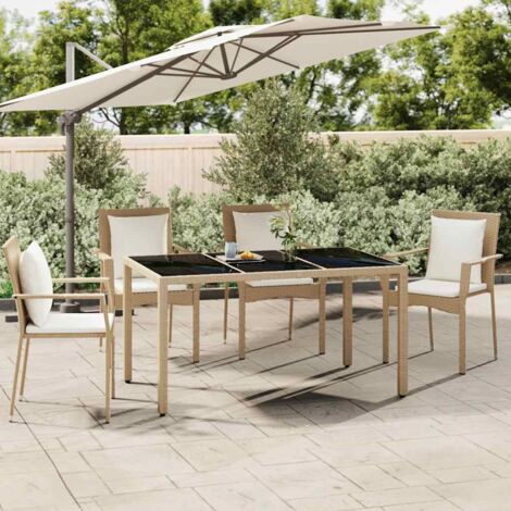 Table de jardin plateau en verre  Table de patio  Table d'extérieur Résine tressée verre trempé BZTHBS587198