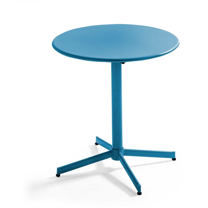 Oviala - Table de jardin ronde bistro inclinable en acier bleu pacific - Palavas - Bleu Pacific