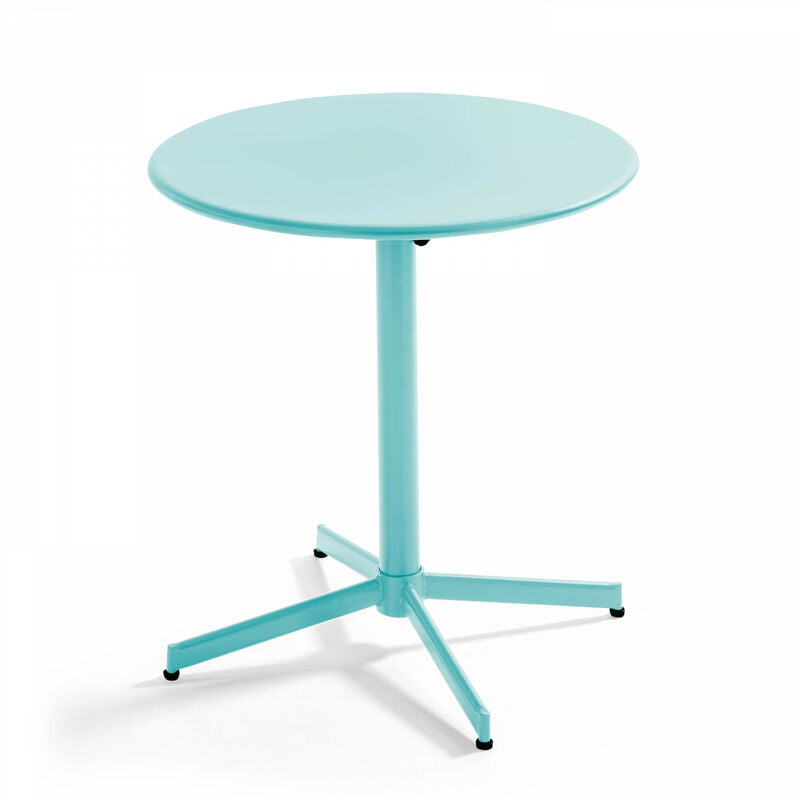 Oviala - Table de jardin ronde bistro inclinable en acier turquoise 70cm - Palavas - Bleu Turquoise