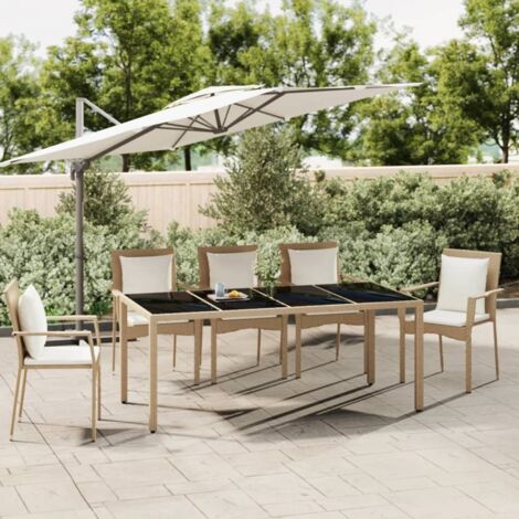 Table de jardin plateau,Table meuble de Balcon,Table d'extérieur en verre Résine tressée verre trempé -51176
