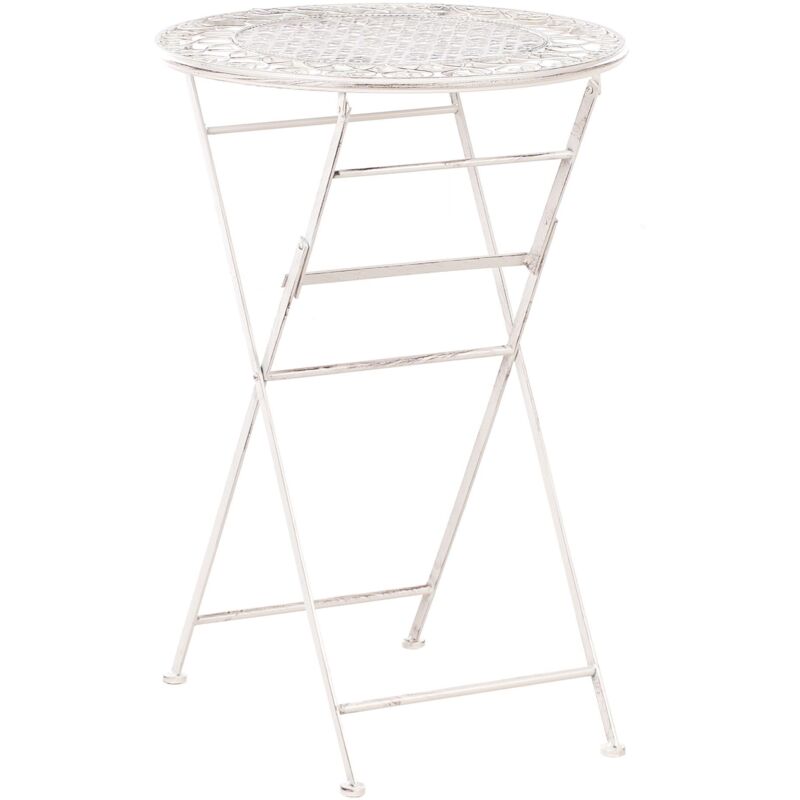 Table de Jardin Pliable Effet Vieilli Plateau Rond ⌀ 60 cm en Métal Beige Trieste