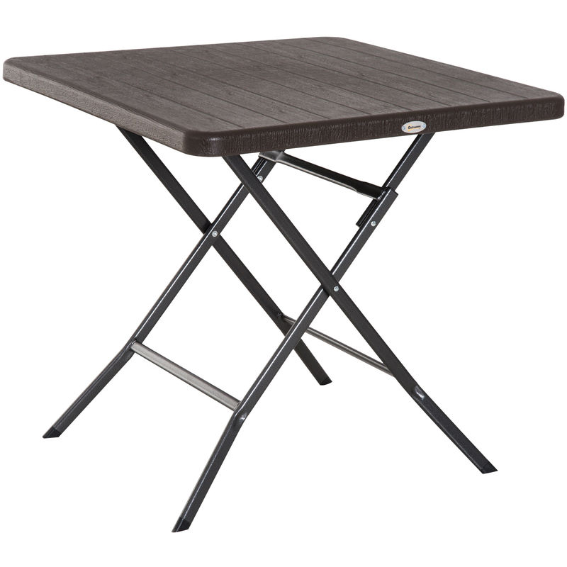 Outsunny - Table de jardin pliable table pliante carrée dim. 78L x 78l x 74H cm métal époxy HDPE imitation bois chocolat
