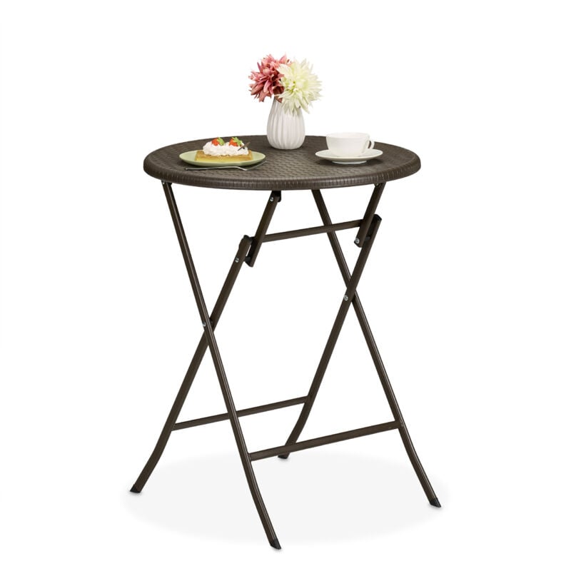 Table de jardin pliante, 75 x 60 cm, aspect rotin, en plastique et acier, pour l'extérieur, marron - Relaxdays
