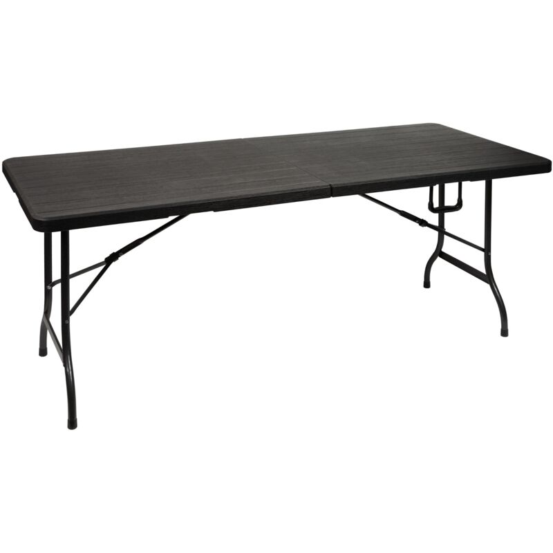 Table pliante, résistant aux intempéries, avec poignée, imitation bois, max. 100 kg, noir - Perel