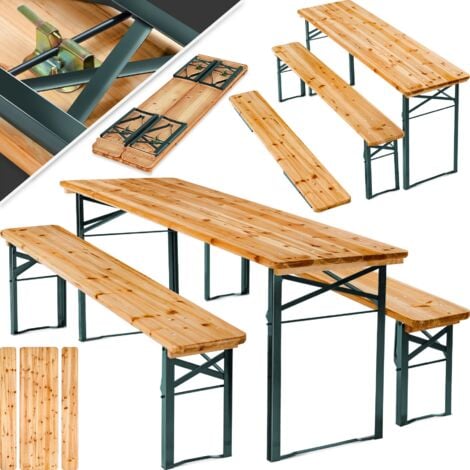 Table de jardin pliante 177 x 46 x 77 cm avec bancs - table de camping, table de réception, table et bancs pliant en bois - marron