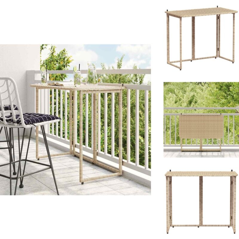 Table de jardin pliante beige 90 x 51 x 75 cm polyrotin - Table De Jardin - Tables De Jardin - Table D'extérieur - Table De Patio