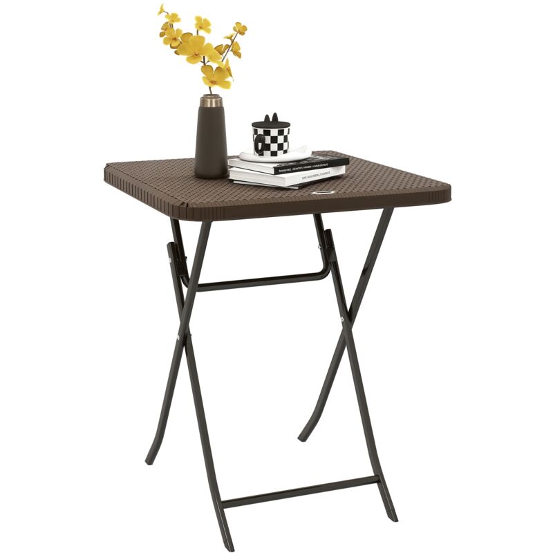 Outsunny - Table de jardin pliante table de camping pliable dim. 60L x 60l x 71H cm acier époxy hdpe aspect rotin tressé marron