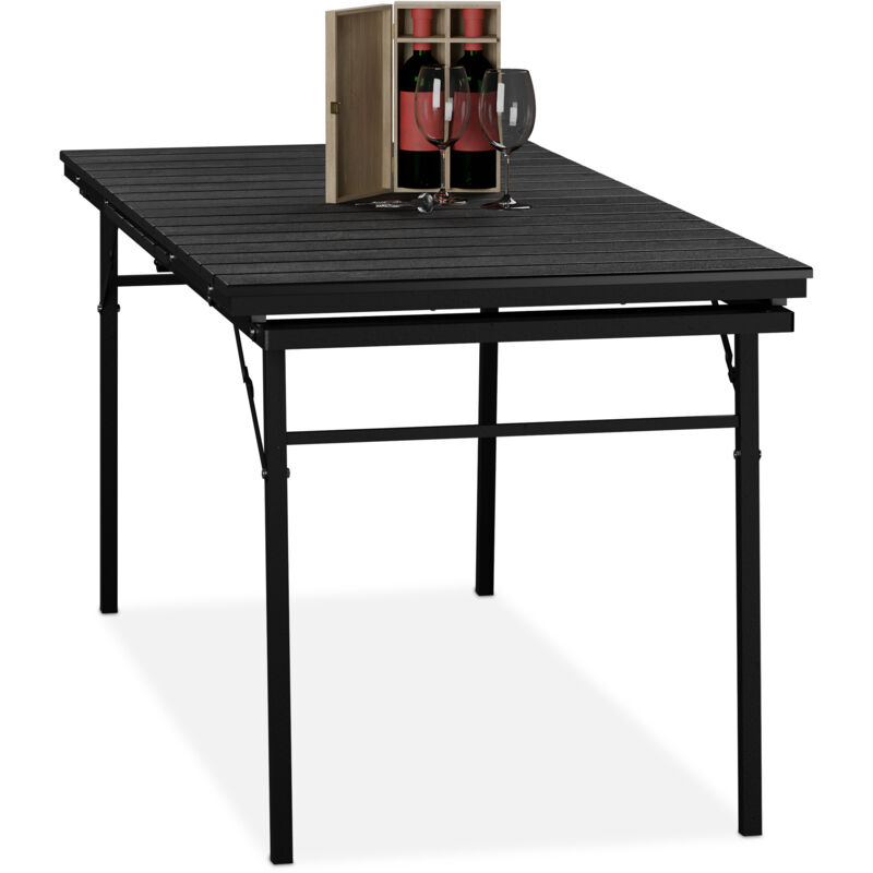 Table de jardin extensible et pliante, largeur : 166-215 cm, plastique et acier, 8 personnes, noire - Relaxdays