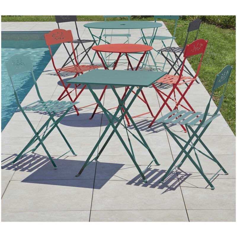 Table de jardin pliante en acier 60x60 cm – Capacité 2 personnes – Coloris vert clair – Idéale pour petits espaces – Ozalide