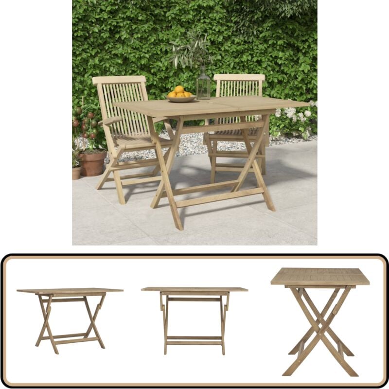 Table de jardin pliante gris 120x70x75 cm bois de teck solide - Table De Jardin - Table Pliante - Mobilier De Jardin - Table En Bois - Teck Massif