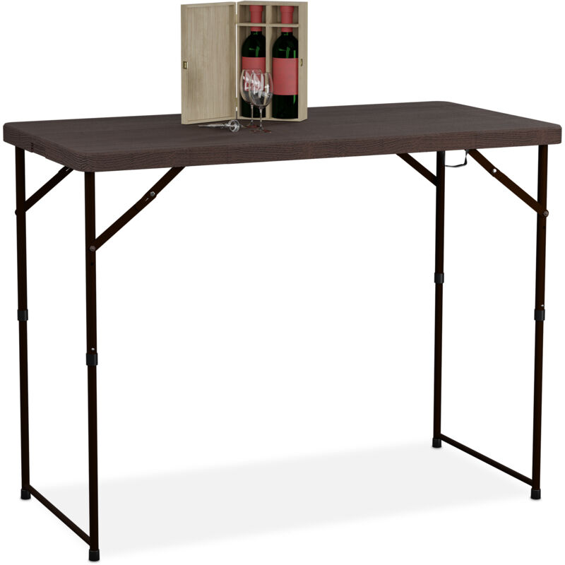 Table de jardin pliante, réglable en hauteur, 74x120x60 cm, pour 6 personnes, acier et plastique, marron - Relaxdays