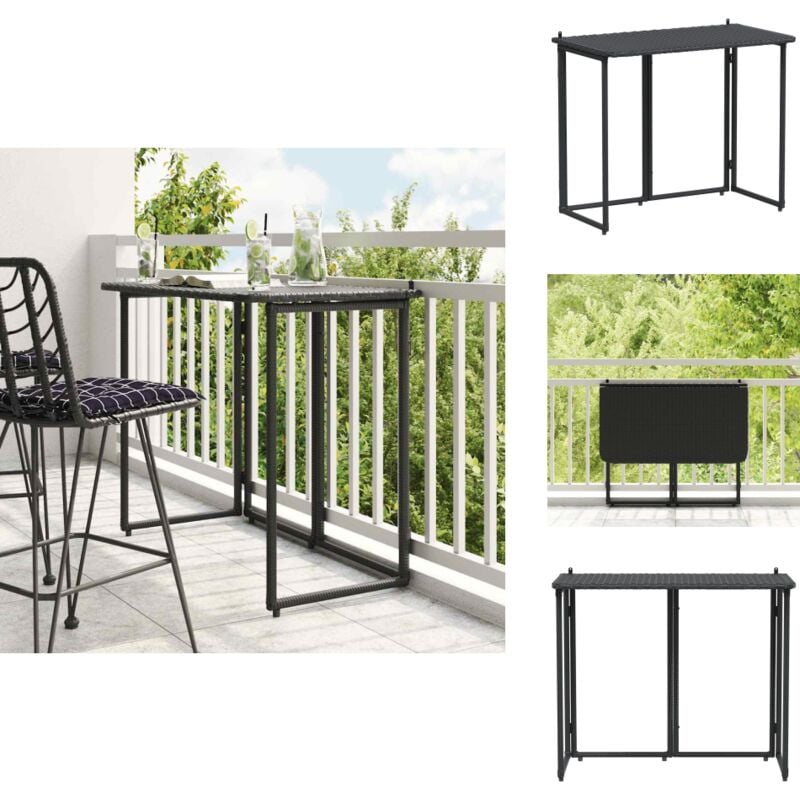 Table de jardin pliante noir 90 x 51 x 75 cm polyrotin - Table De Jardin - Tables De Jardin - Table D'extérieur - Table De Patio