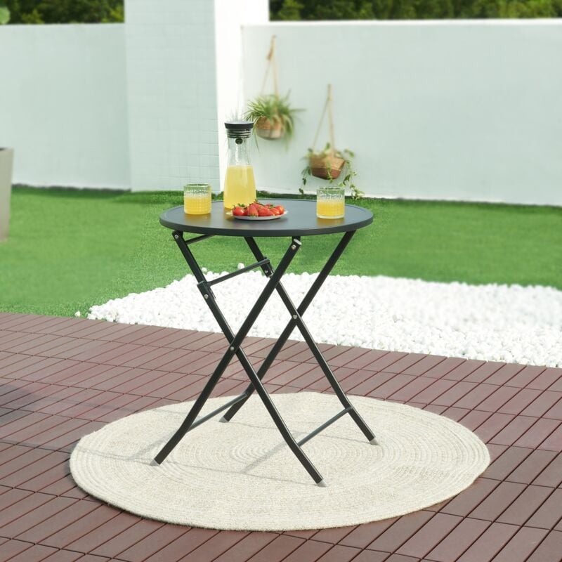 Table de jardin pliante Sande 71 x 62 cm noir [en.casa]