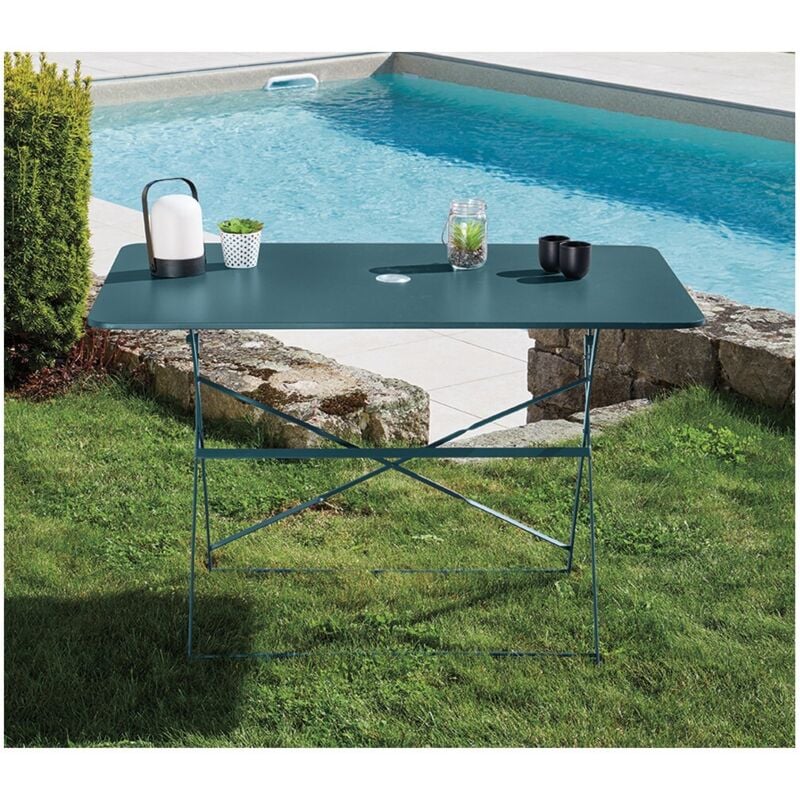 Venise - Table de jardin pliante - 4 places - Bleu Canard