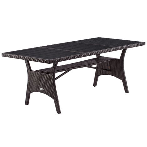 Table de jardin en polyrotin plateau en bois composite avec compartiment hauteur réglable résistant aux intempéries Brun