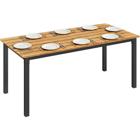 Table de jardin pour 6 à 8 personnes, table à manger extérieure plateau à lattes  massif, 180x86x74cm, teck