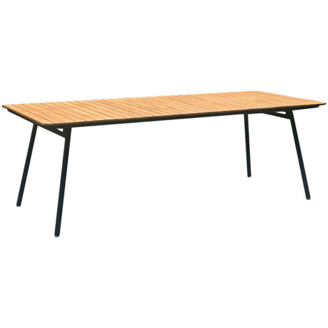 Table de jardin rectangle 220x90x7 cm en teck et métal - CLEVY