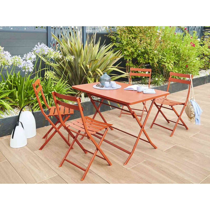 Table de jardin rectangle Greensboro 110 x 70 cm Ambre avec 4 chaises - Hespéride
