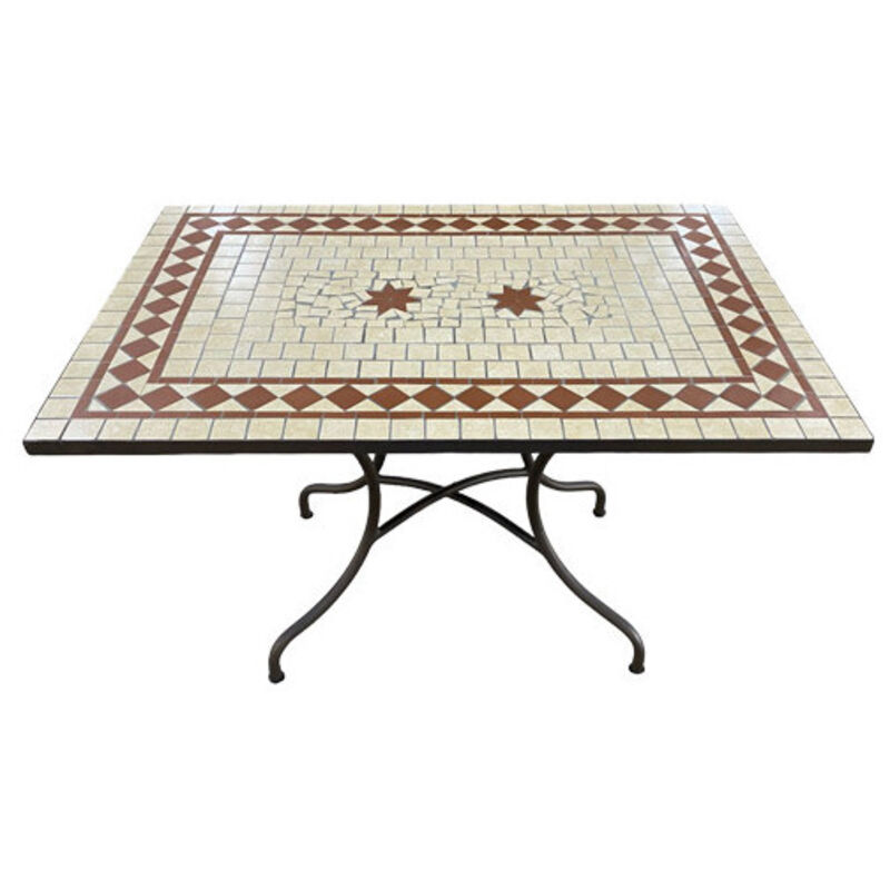 Table de jardin rectangulaire 120x80 cm avec plateau en mosaïque imitation pierre – Jazz – GDLC