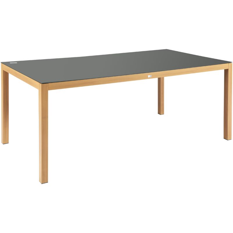 Table de jardin rectangulaire (180x90x74cm) effet bois + plateau gris