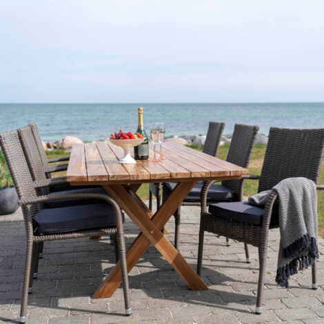 Table de jardin rectangulaire 200x90x75 cm en teck naturel