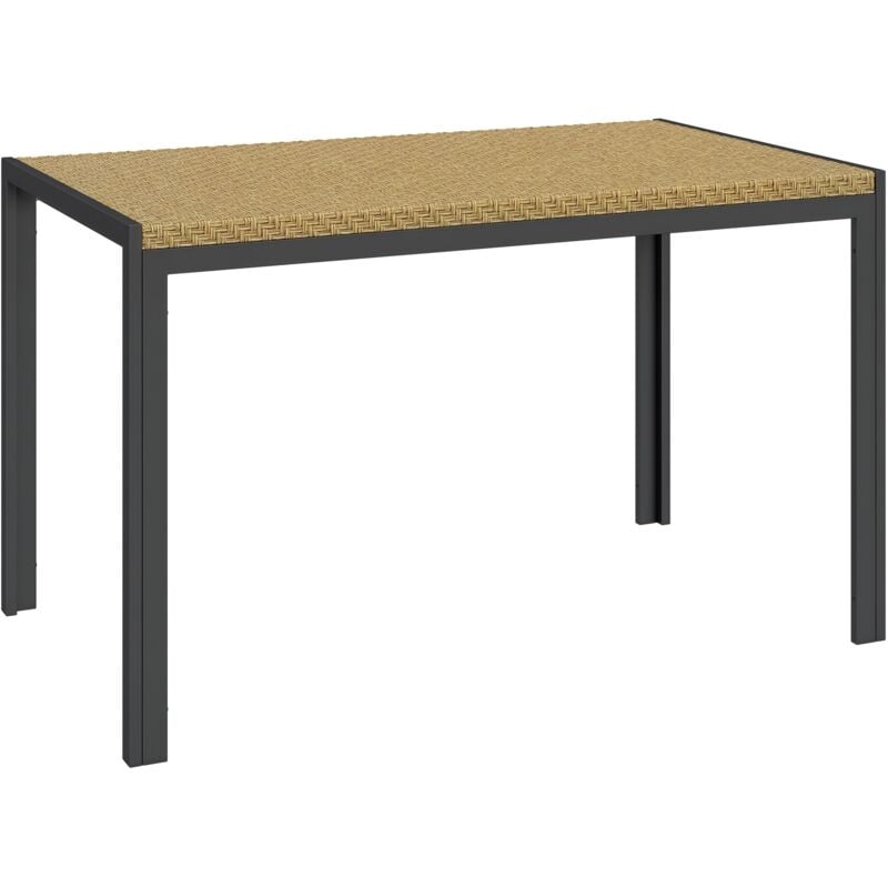 Outsunny - Table de jardin rectangulaire 4 personnes métal plateau résine tressée naturel