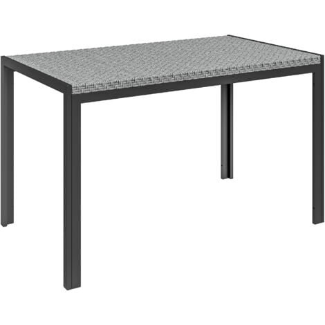 Table de jardin rectangulaire 4 personnes métal plateau résine tressée gris