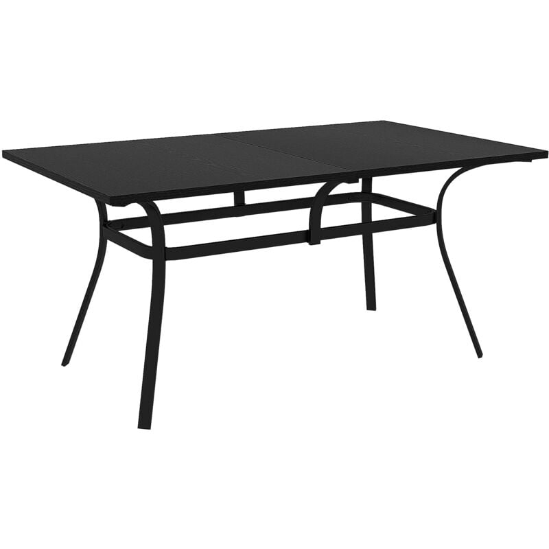 Table de jardin rectangulaire 6 personnes acier plateau aspect bois noir - Noir
