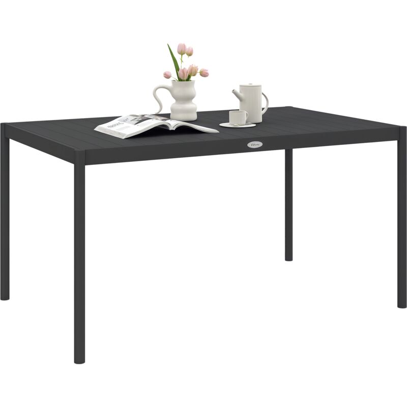 Outsunny - Table de jardin rectangulaire 6 personnes plateau lattes aspect bois alu gris