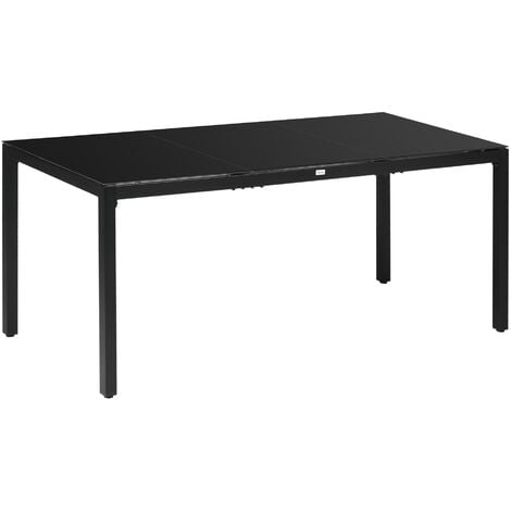 Table de jardin rectangulaire 8 personnes dim. 180L x 80l x 72H cm alu. plateau verre trempé noir