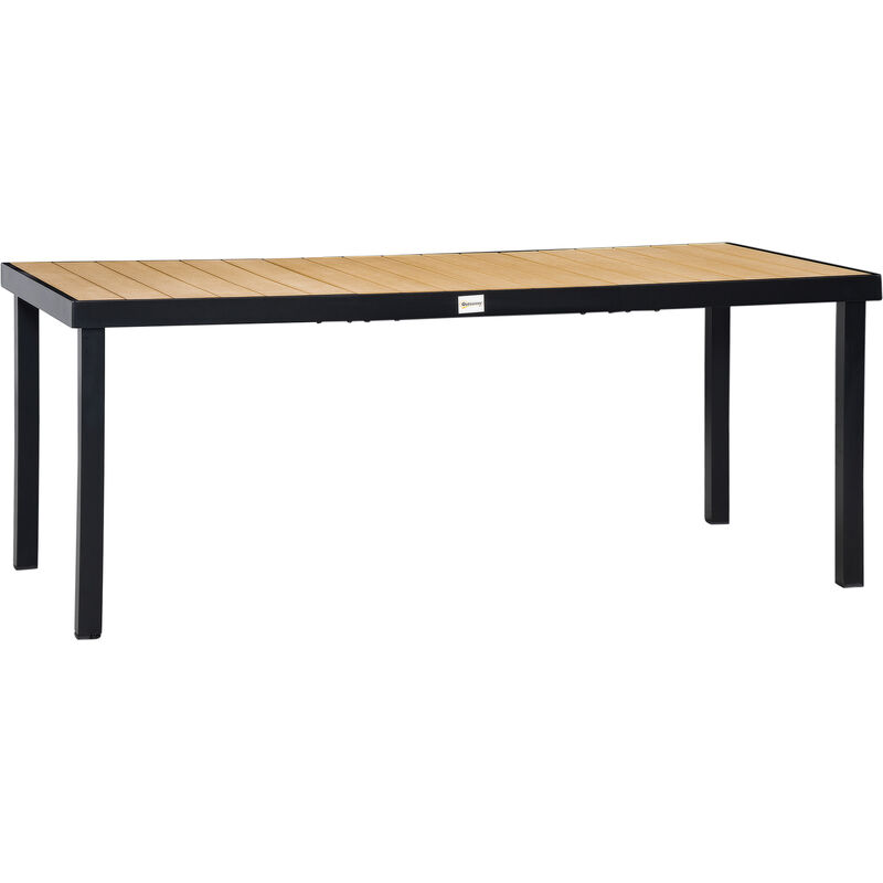 Outsunny - Table de jardin rectangulaire pour 8 personnes en aluminium plateau pe à lattes aspect bois dim. 190L x 90l x 74H cm noir