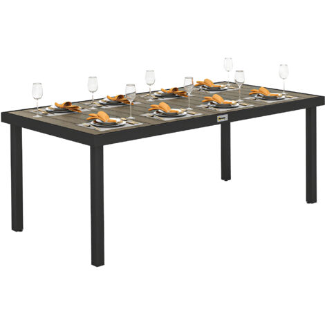 Table de jardin rectangulaire aluminium 8 places, table salle à manger extérieur plateau PE lattes, mobilier terrasse résistant.