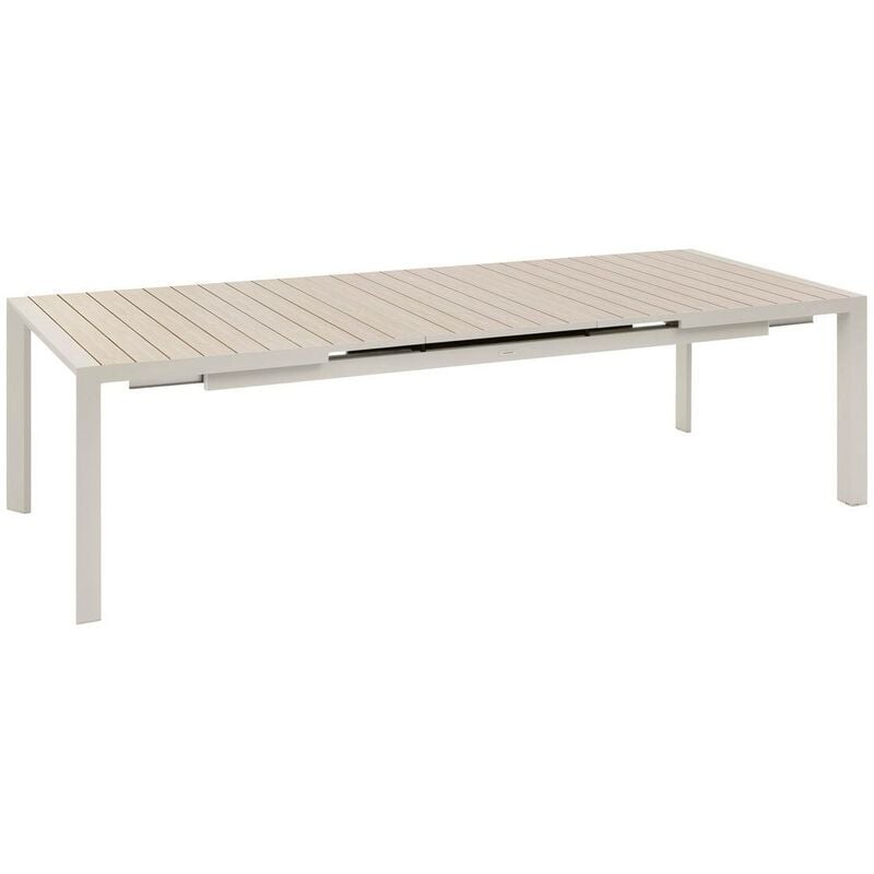 Table de jardin extensible rectangulaire Évasion en aluminium lin et argile traité époxy 10 places - Hespéride