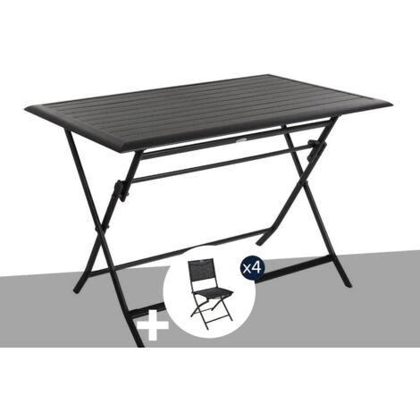 Table de jardin rectangulaire Azua 4 places Graphite + 4 chaises pliantes Modula - Hesp'ride