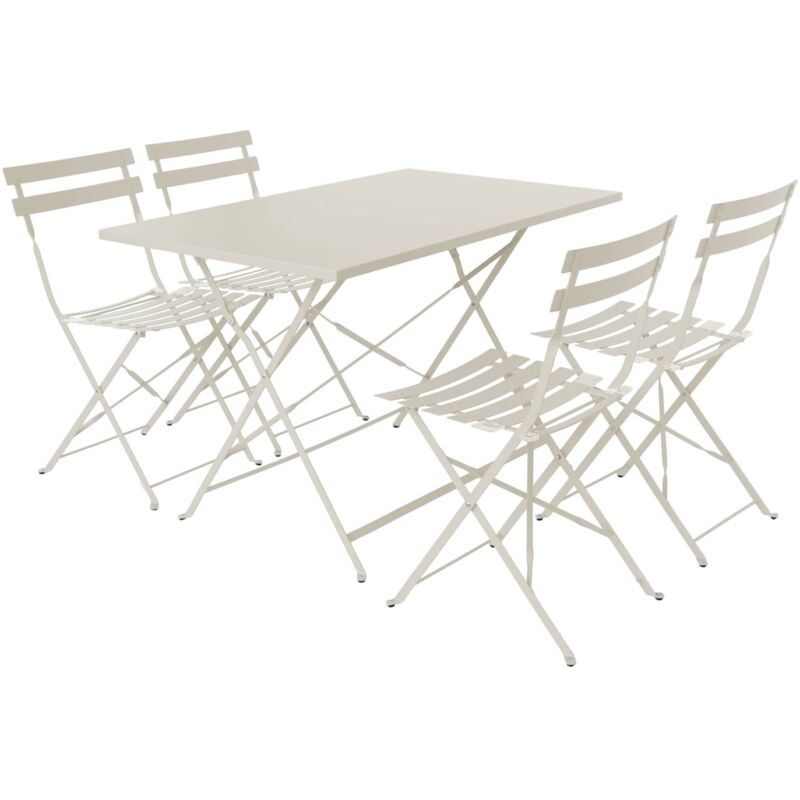 Table de jardin bistrot pliante métal + 4 assises 110 x 70cm. avec quatre chaises pliantes. acier thermolaqué