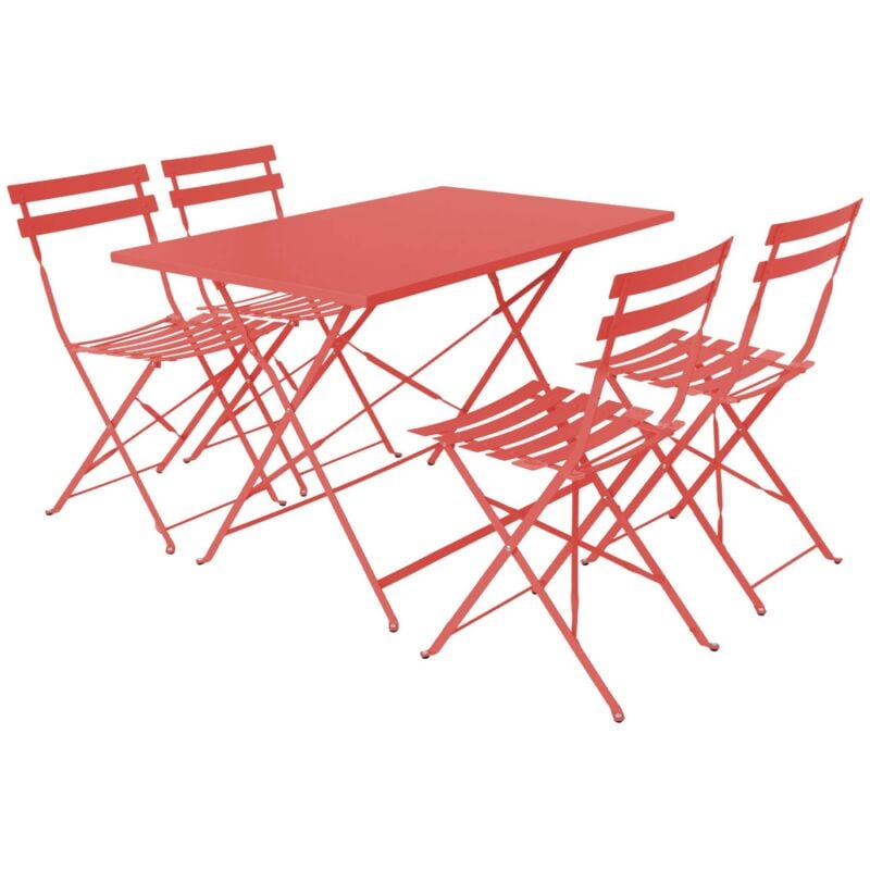 Table de jardin bistrot pliante métal + 4 assises 110 x 70cm. avec quatre chaises pliantes. acier thermolaqué