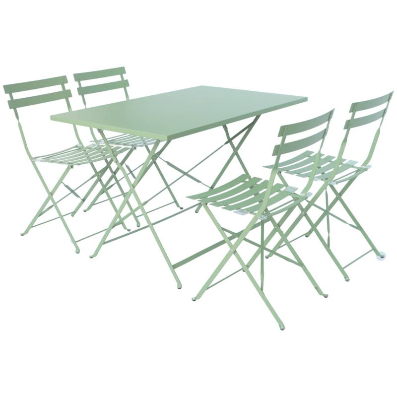 Table de jardin bistrot pliante métal + 4 assises 110 x 70cm. avec quatre chaises pliantes. acier thermolaqué
